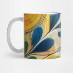 Abstract Orange Blue Red Flower and Leaves Mug